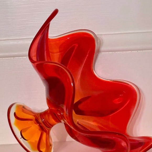 Viking Glass Epic Six Petal Persimmon Compote Bowl - Picture 6 of 13